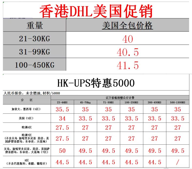 DHL快遞到美國(guó)多少錢一公斤